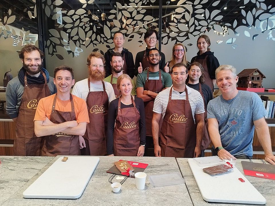 The group (missing one person) at the workshop in Maison Cailler